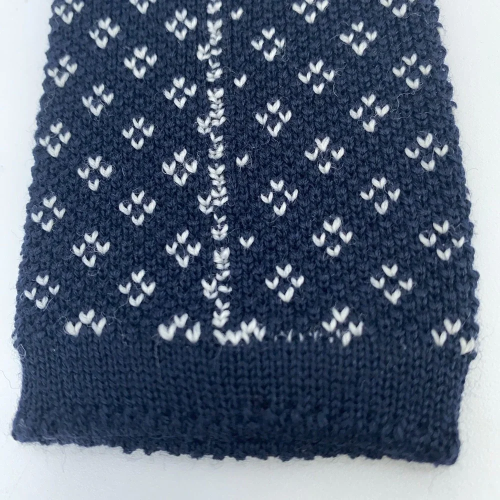 Eton Tie Mens Wool Knit Skinny Slim Navy White Patterned Luxury One Size Necktie